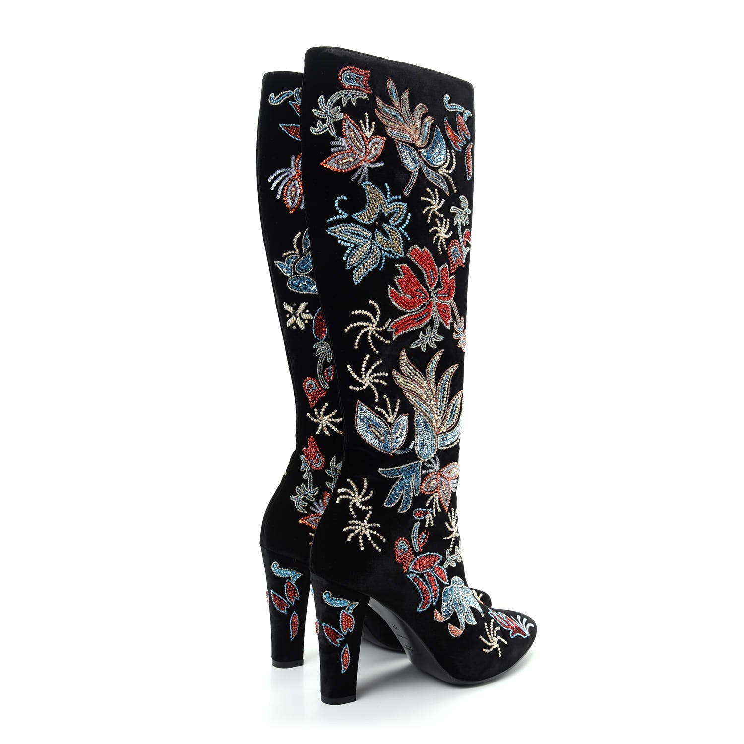 Saint Laurent Velvet Embroidered Claire Boots 37 Black 4 of 10