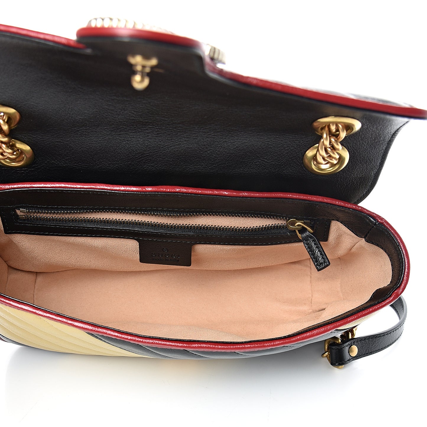 Vintage Effect Calfskin Matelasse Diagonal Striped Small Torchon GG Marmont Shoulder Bag Black Beige