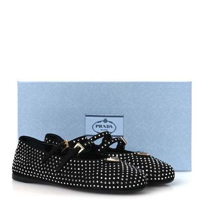 Prada Suede Crystal Studded Ballerina Flats 37 Black 12 of 12