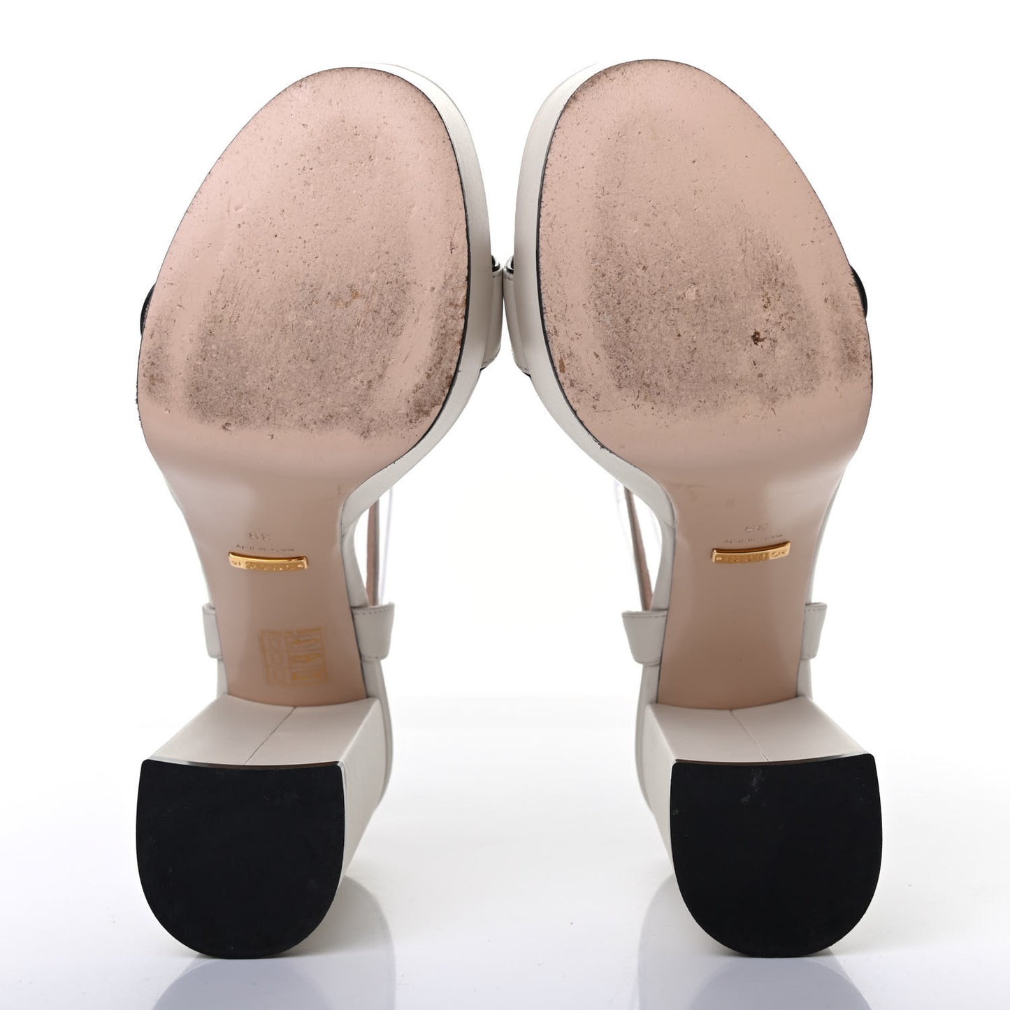 Calfskin GG Marmont Ankle Wrap 30/115mm Platform Sandals 39 Mystic White
