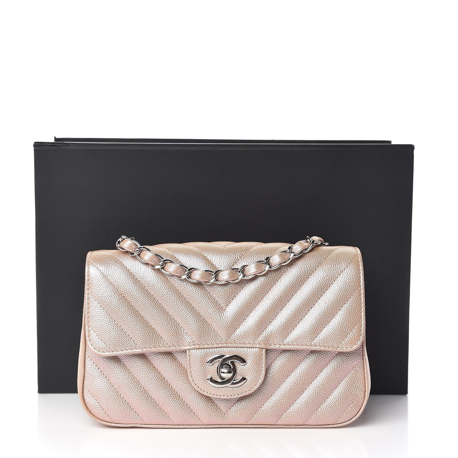 Chanel Iridescent Caviar Chevron Quilted Mini Rectangular Flap Light Gold 10 of 10