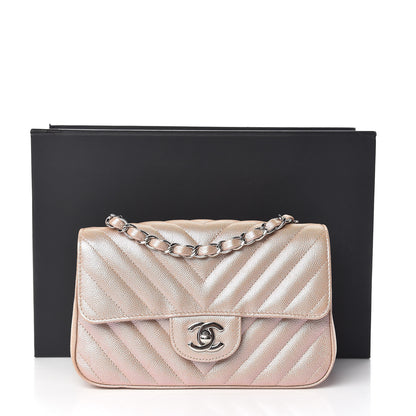 Chanel Iridescent Caviar Chevron Quilted Mini Rectangular Flap Light Gold 10 of 10