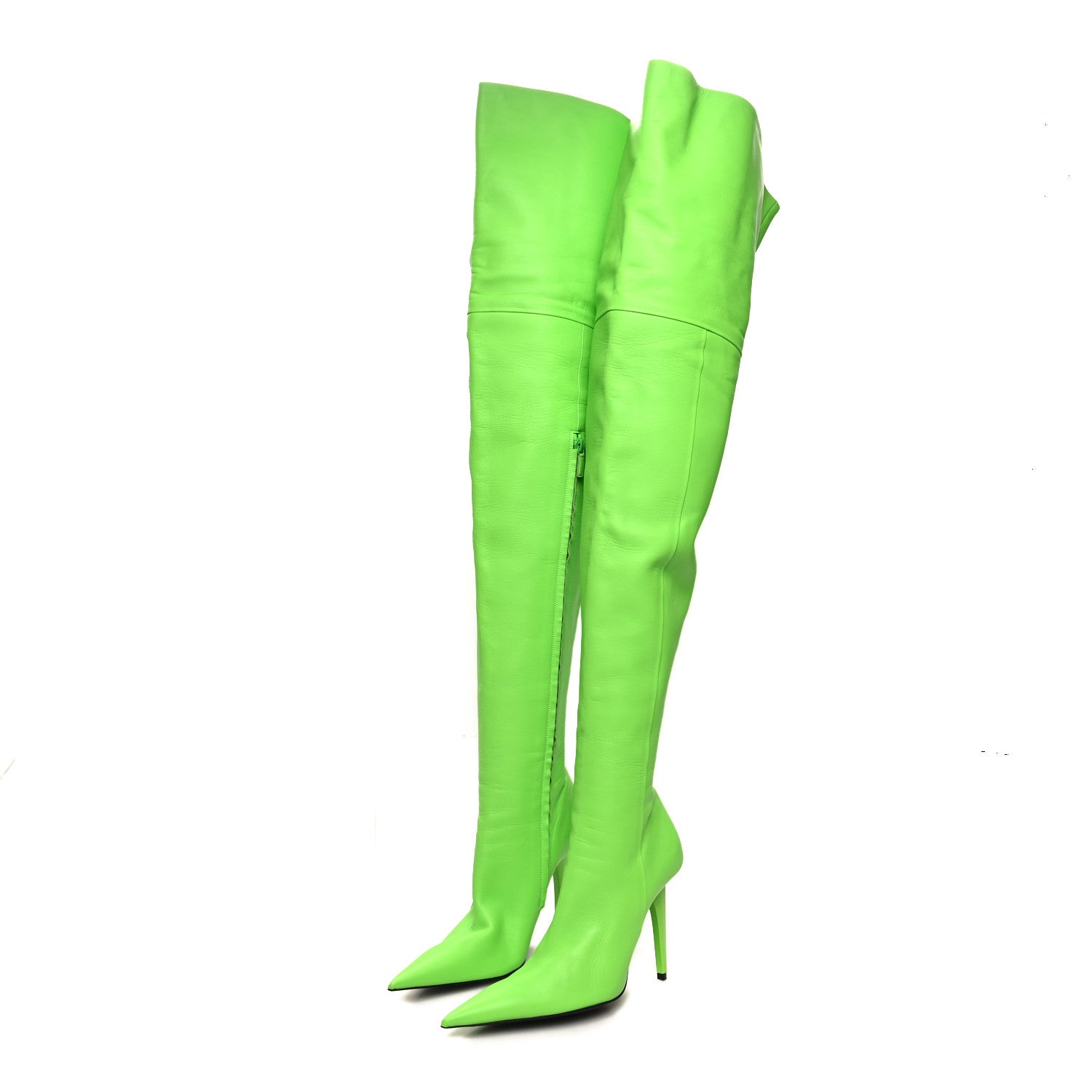 Balenciaga Calfskin Pointed Toe Knife Thigh High Boots 38 Green 3 of 8