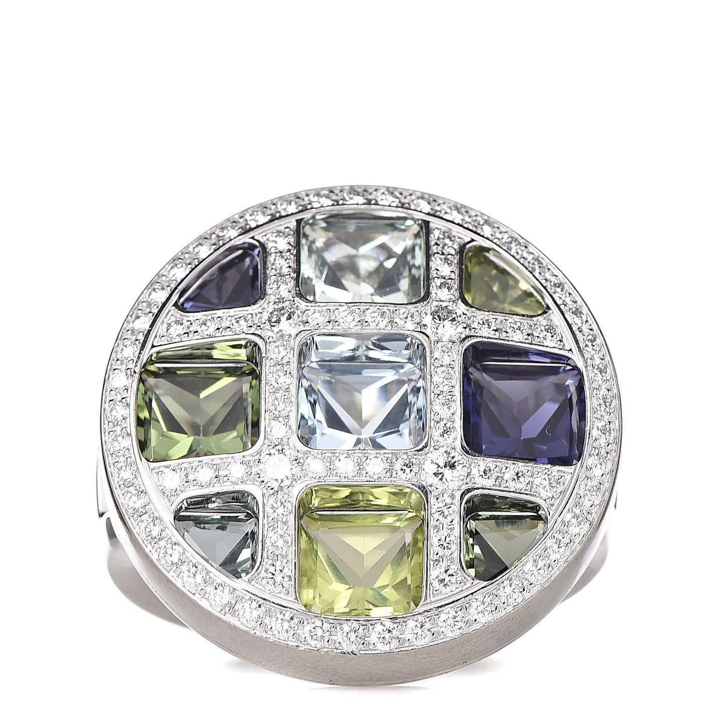 18K White Gold Diamond Aquamarine Iolite Tourmaline Peridot Pasha de Ring 54 6.75