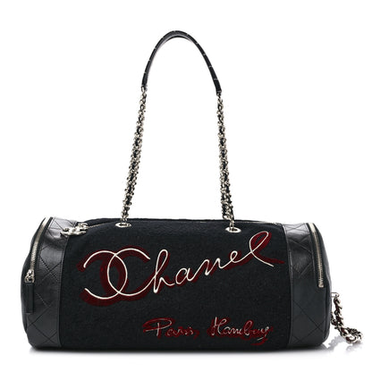 Chanel Wool Calfskin Embroidered Paris Hamburg Bowling Bag Black 1 of 9