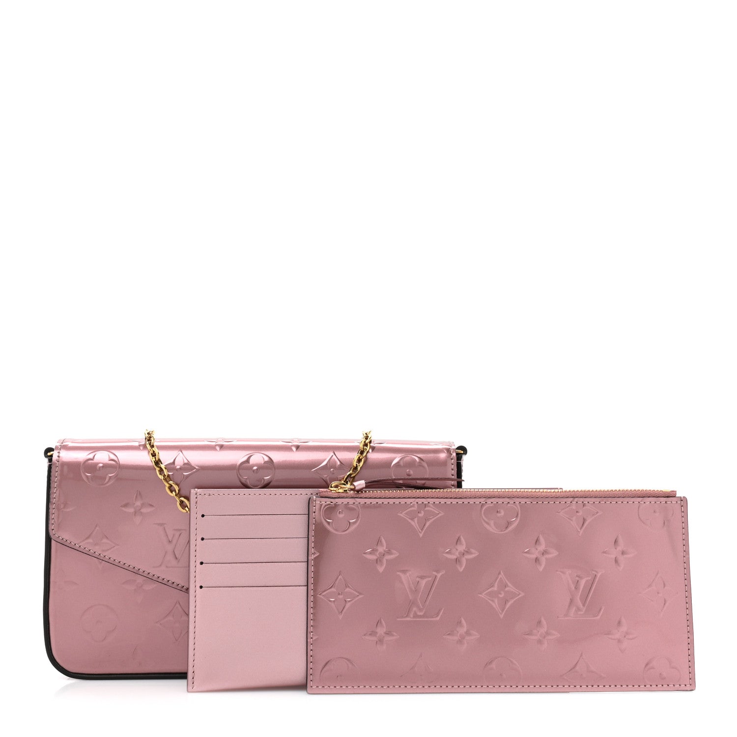 Louis Vuitton Vernis Pochette Felicie Chain Wallet Metallic Pale Pink 3 of 12