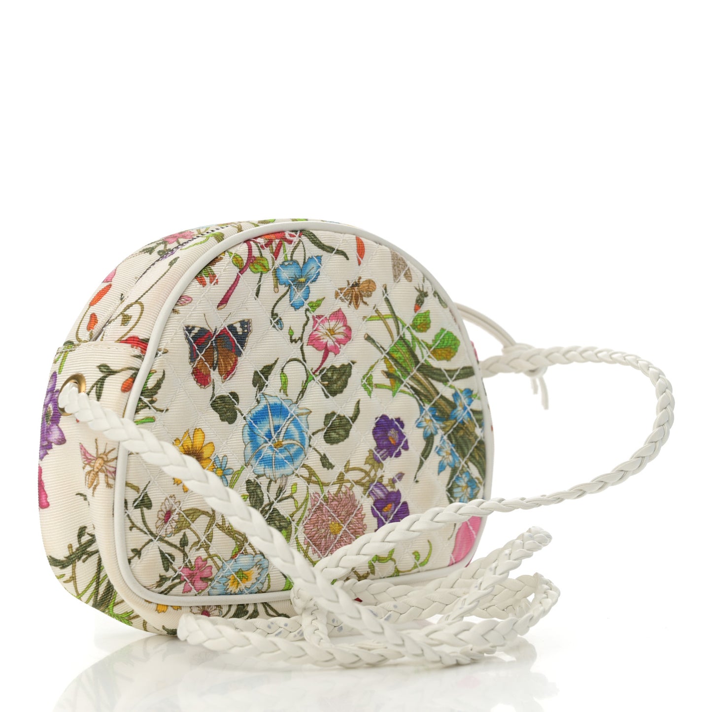 Canvas Flora Floral Trapuntata Mini Zumi Dome Shoulder Bag White