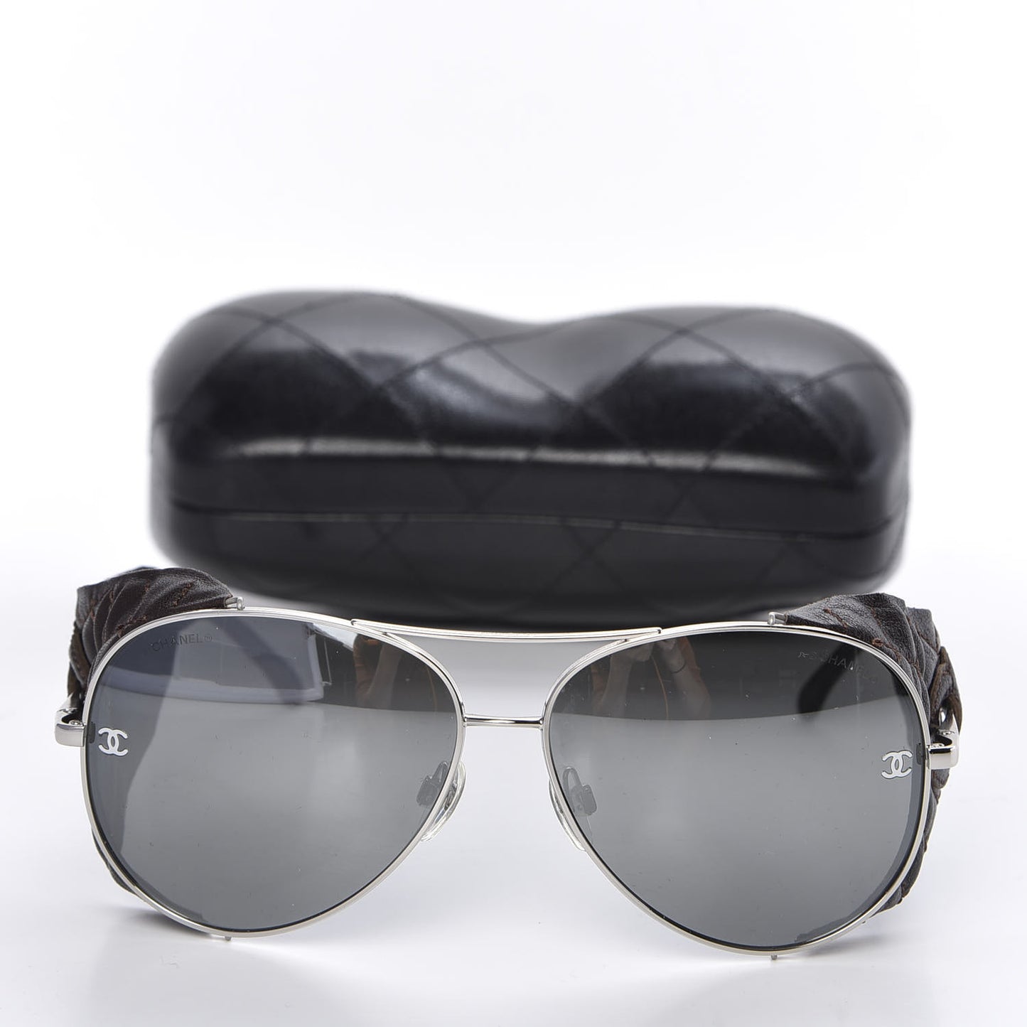 Titanium Lambskin CC Pilot Sunglasses Brown