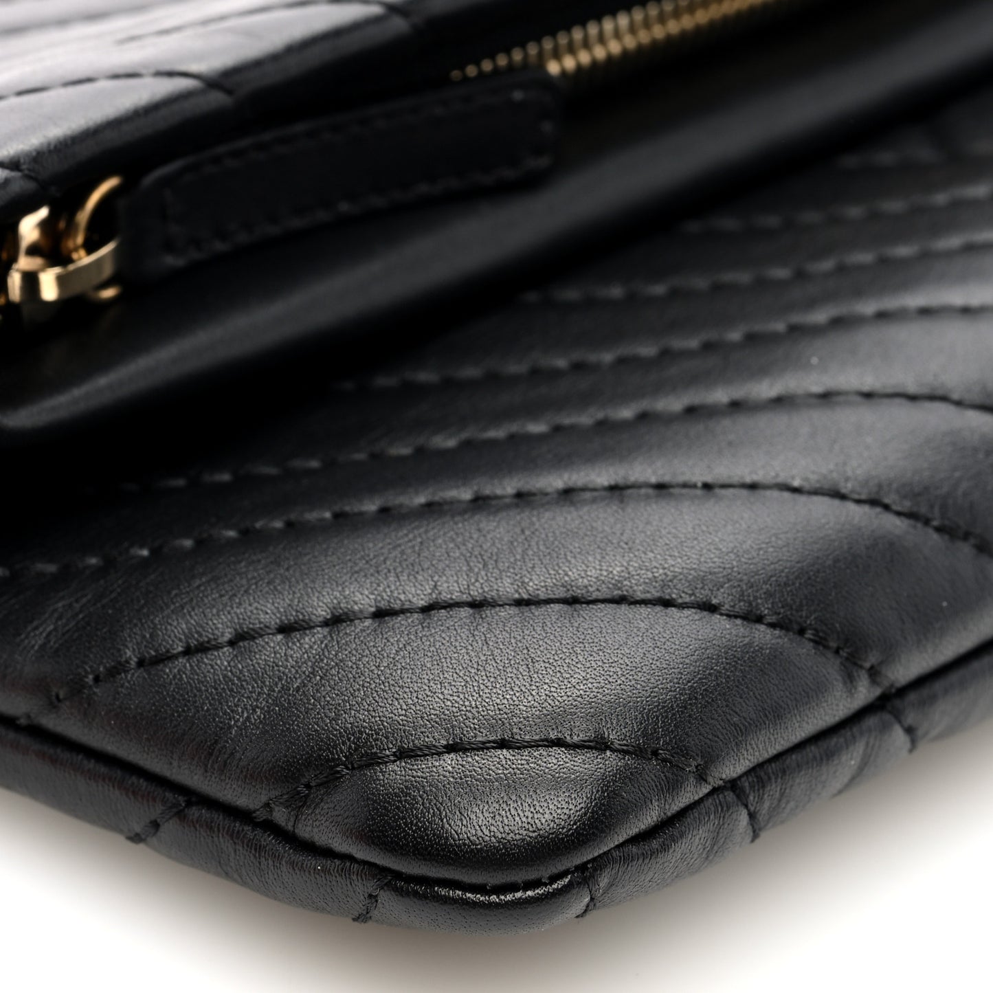 Lambskin Chevron Quilted Fold Over Clutch Black
