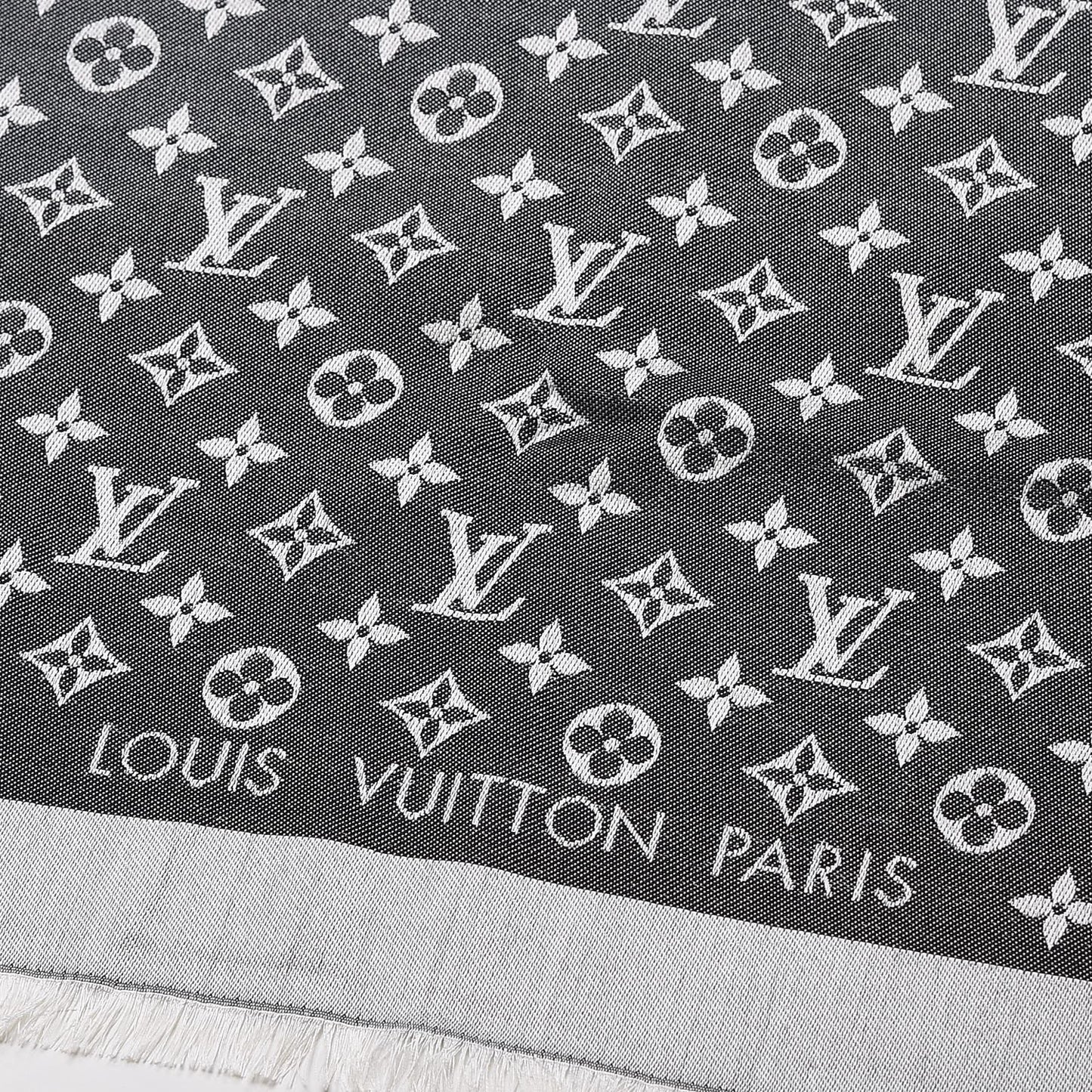 Wool Silk Monogram Denim Shawl Black