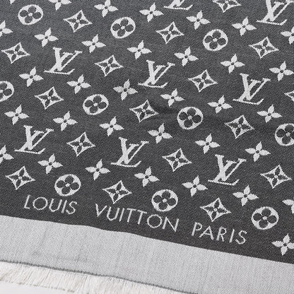 Louis Vuitton Wool Silk Monogram Denim Shawl Black 3 of 4