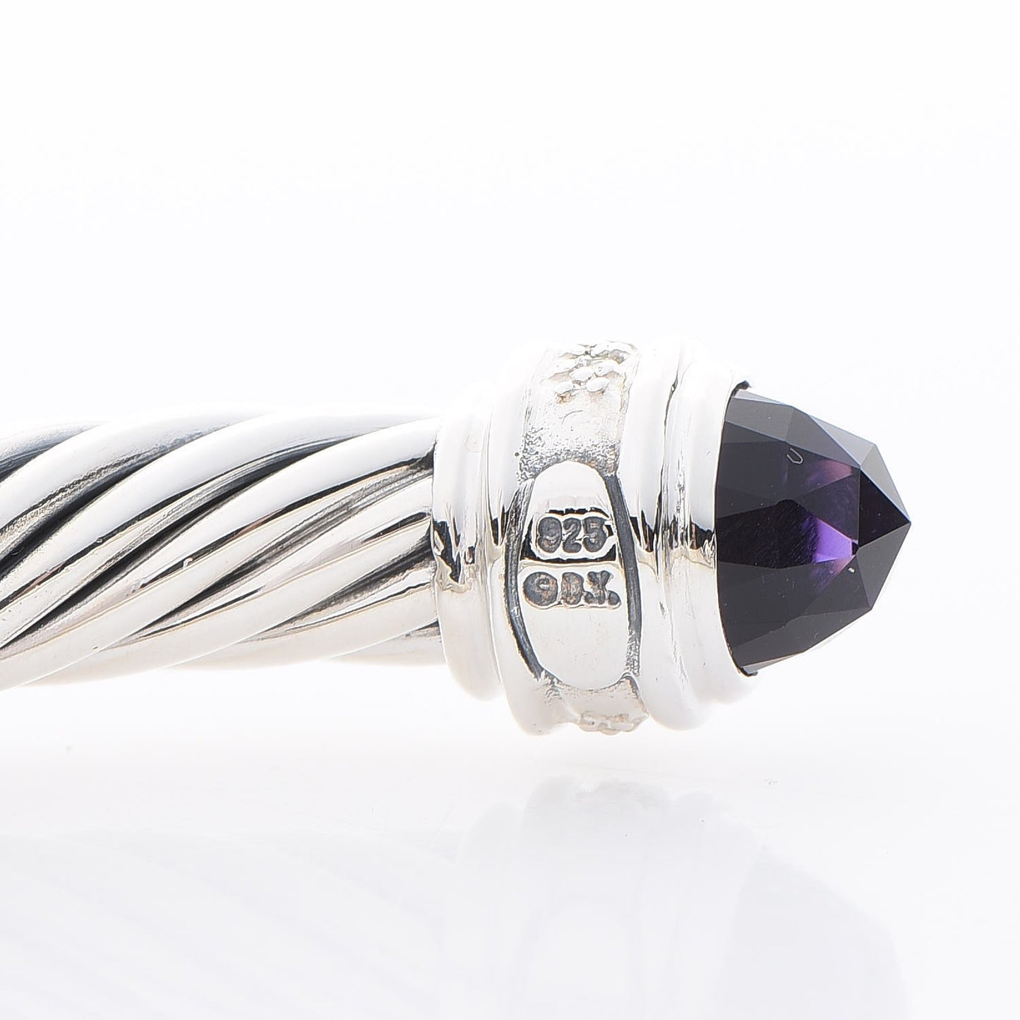 Sterling Silver Diamond Amethyst 7mm Cable Classics Bracelet