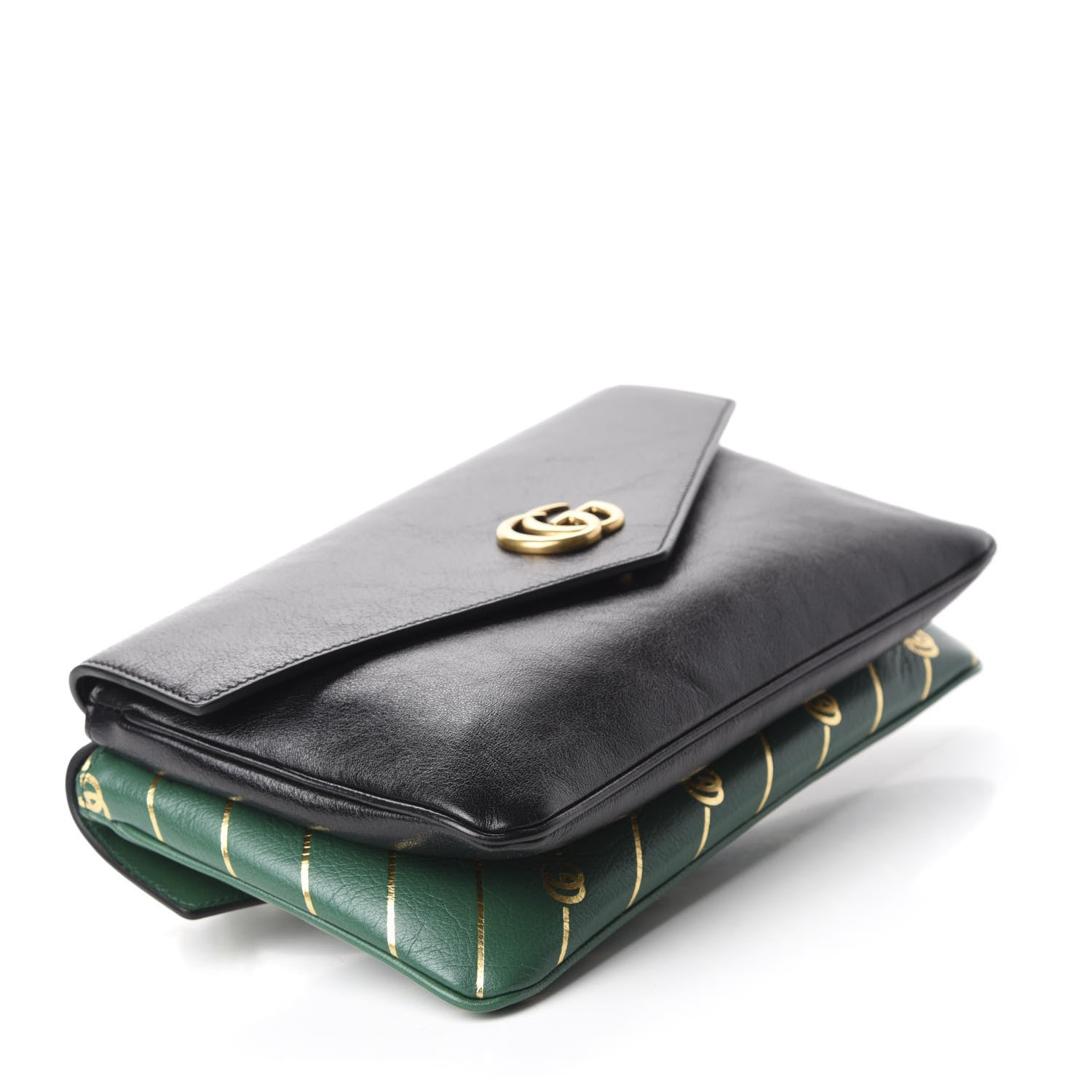 Gucci Calfskin Diagonal GG Medium Thiara Double Envelope Shoulder Bag Emerald Green Black 4 of 11