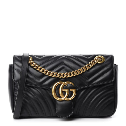 Gucci Calfskin Matelasse Small GG Marmont Shoulder Bag Black 1 of 12