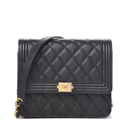 Chanel Caviar Quilted Boy Square Wallet on Chain WOC Black 1 of 11