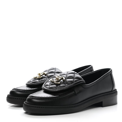 Chanel Lambskin Quilted CC Turnlock Loafers 35.5 Black 3 of 9