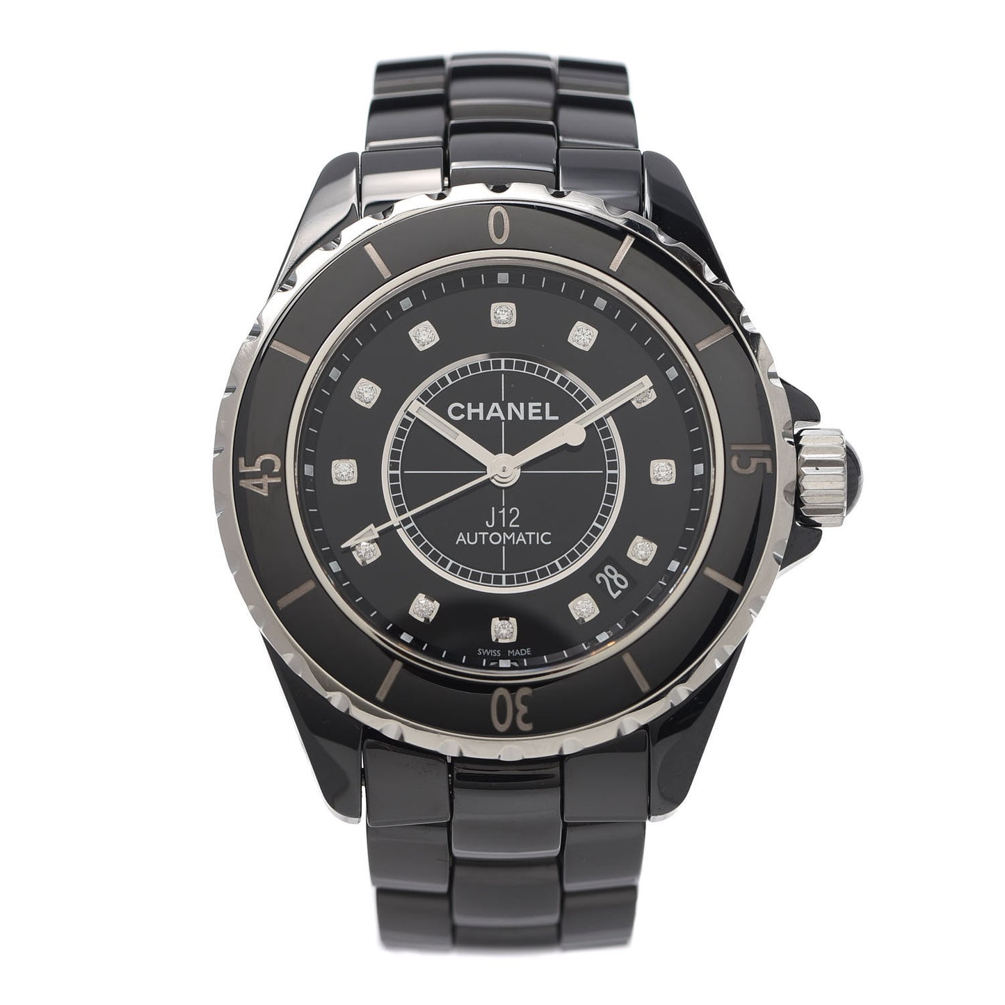 Stainless Steel Ceramic Diamond 38mm J12 Automatic Watch Black