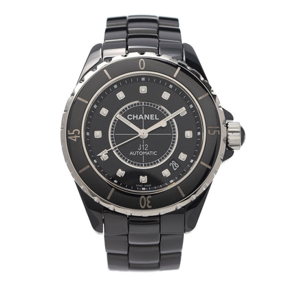Chanel Stainless Steel Ceramic Diamond 38mm J12 Automatic Watch Black 1 of 5