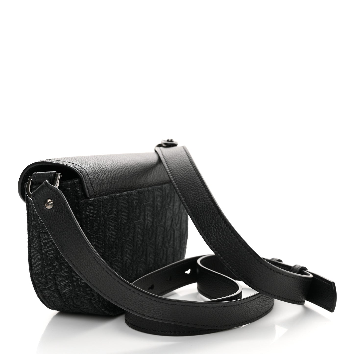 Oblique Jacquard Grained Calfskin Mini Saddle Messenger Bag With Flap Black