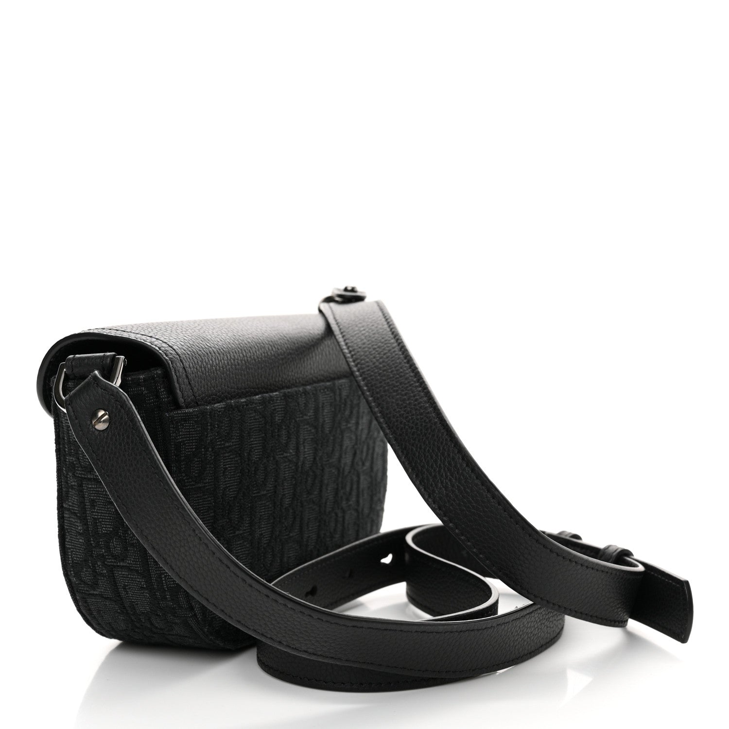 Christian Dior Oblique Jacquard Grained Calfskin Mini Saddle Messenger Bag With Flap Black 3 of 13
