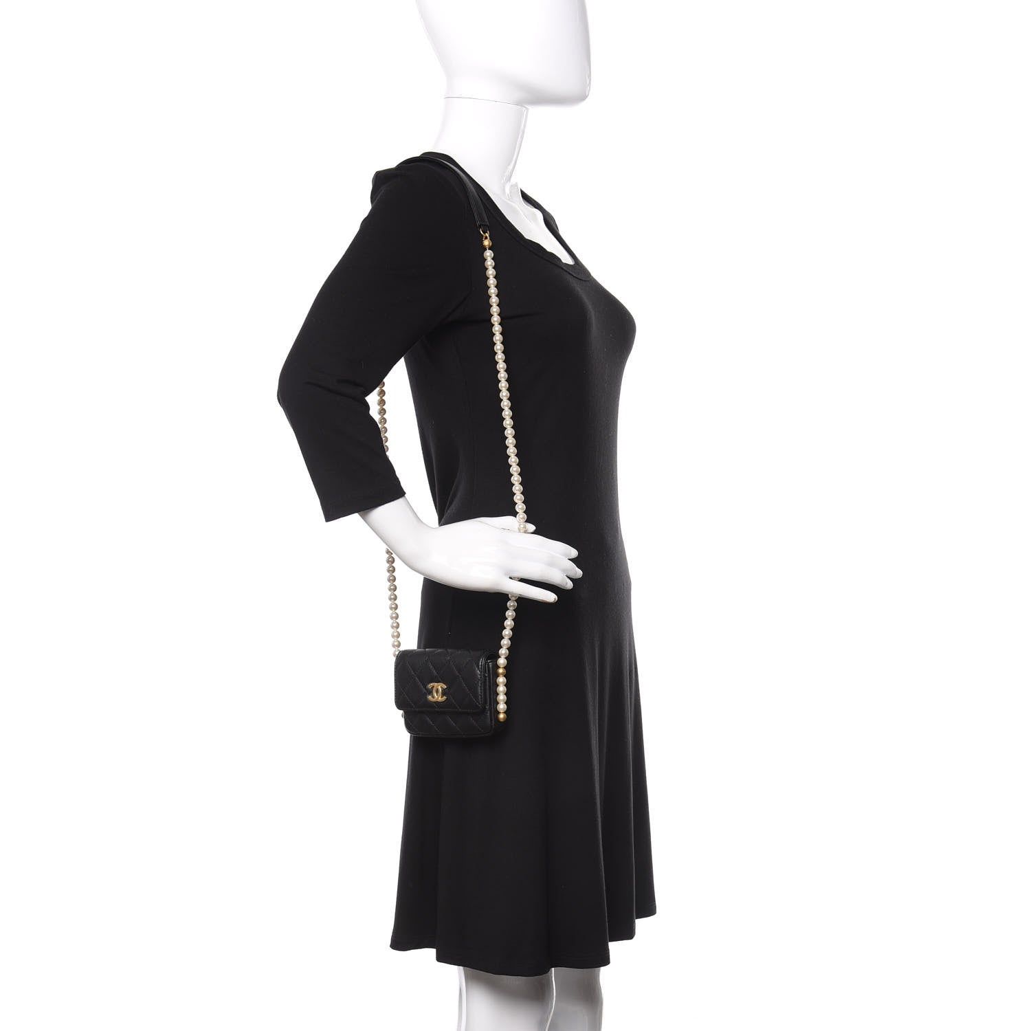 Chanel Calfskin Quilted About Pearls Card Holder Flap With Chain Black 2 of 12