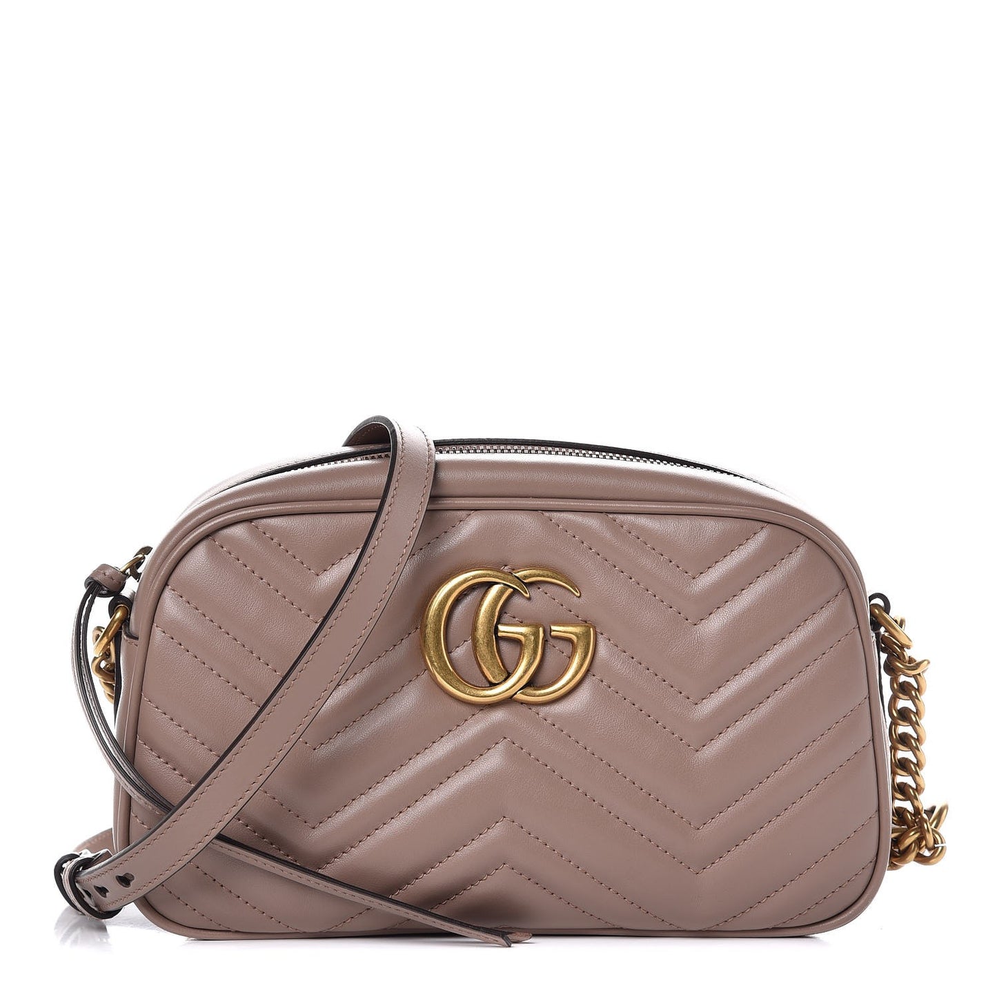 Calfskin Matelasse Small GG Marmont Chain Shoulder Bag Taupe