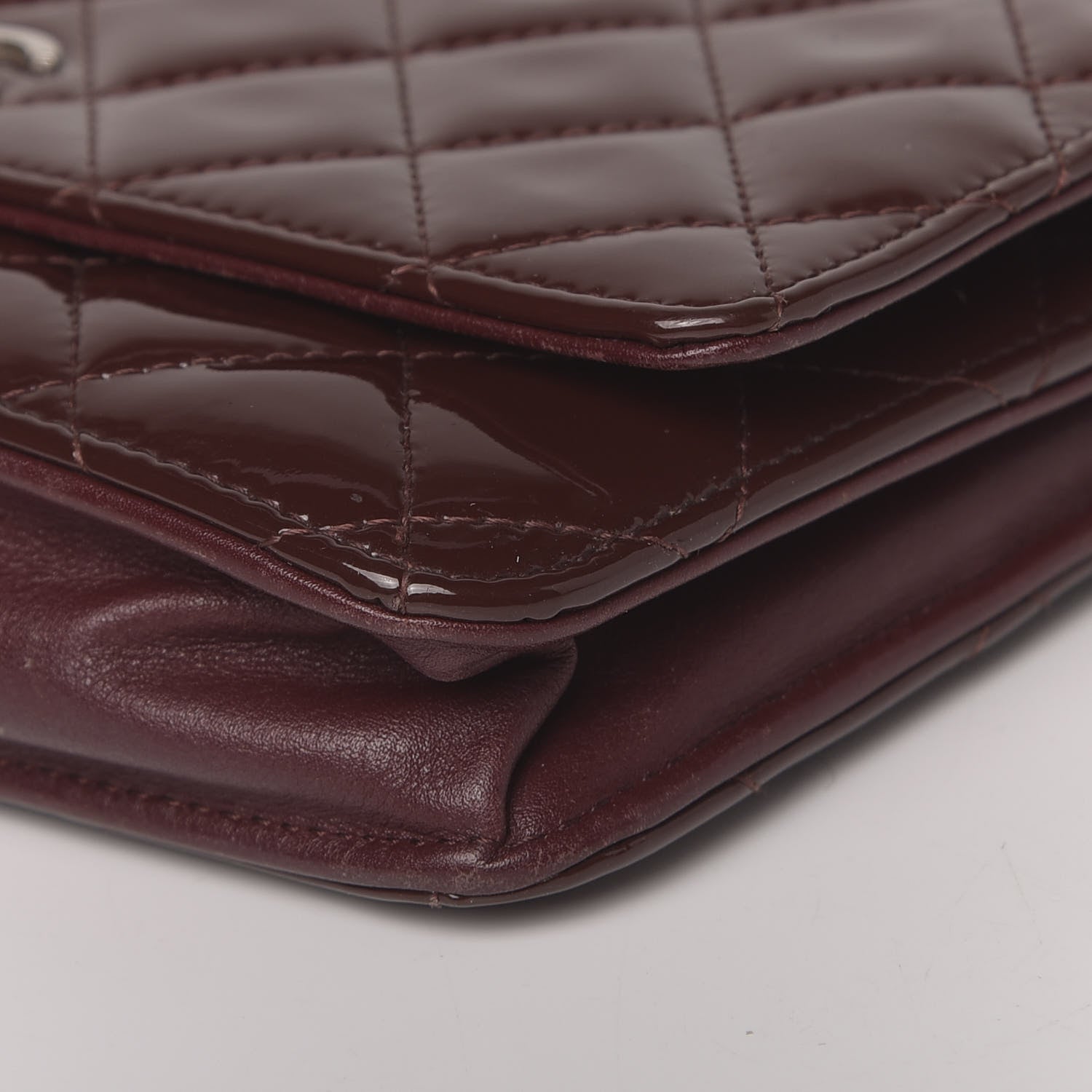 Chanel Patent Quilted Wallet On Chain WOC Dark Red 12 of 13
