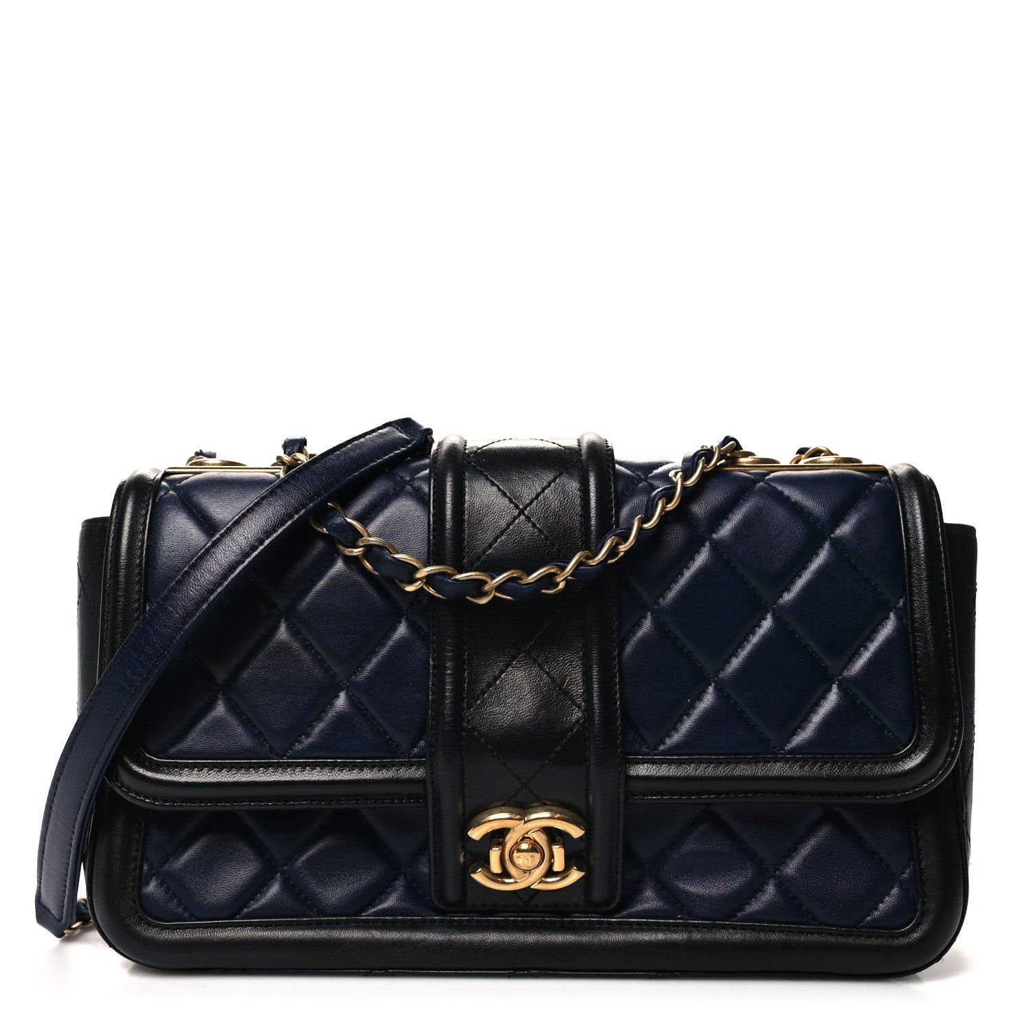Chanel Lambskin Quilted Medium Elegant CC Flap Navy Black 1 of 10