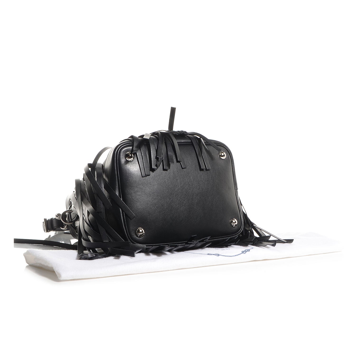 Prada Soft Calf Fringe Bucket Bag Nero Black 4 of 9