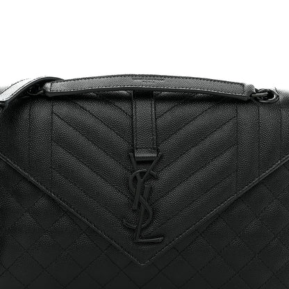 Saint Laurent Grain De Poudre Textured Mixed Matelasse Triquilt Medium Monogram Monochrome Satchel Black 7 of 9