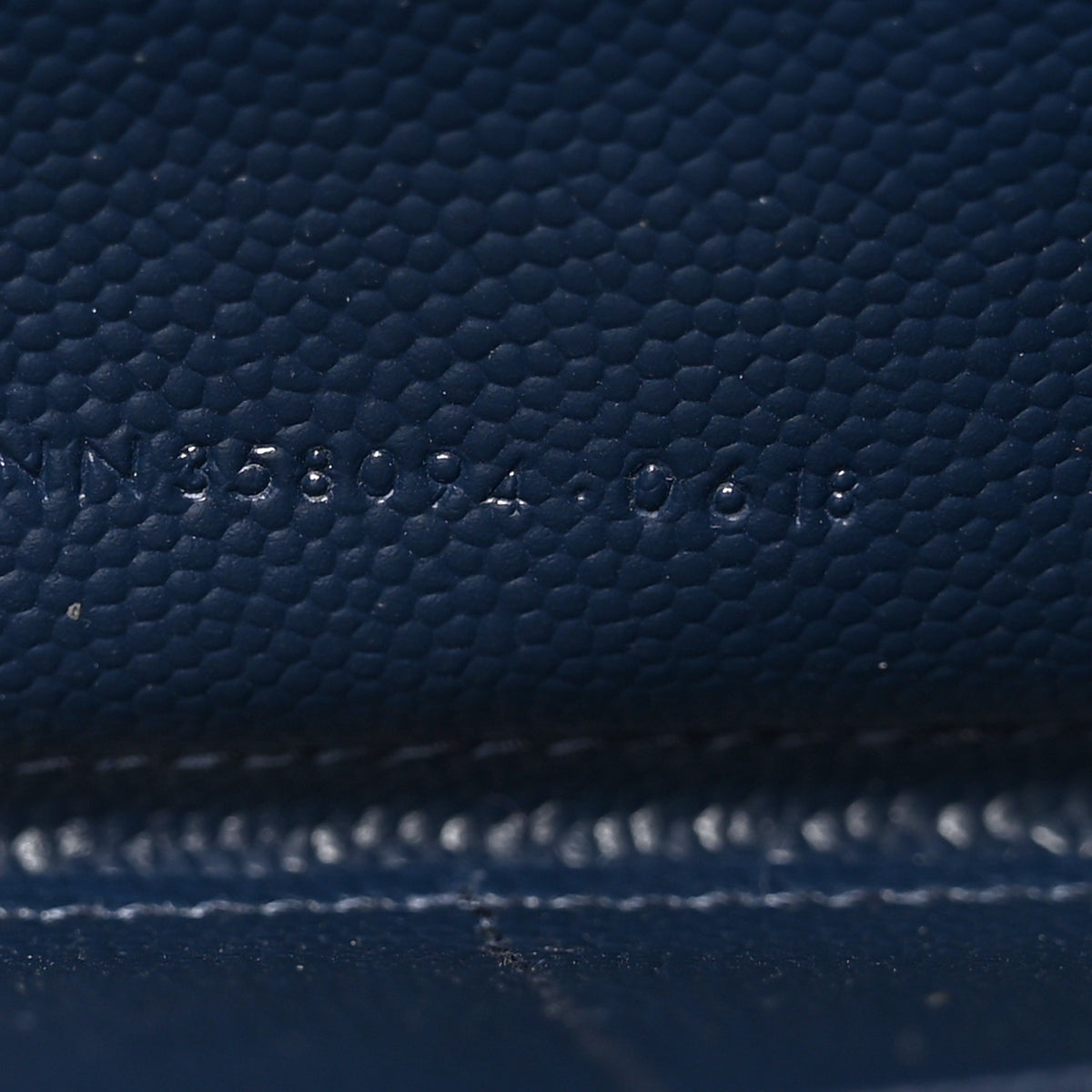 Saint Laurent Grain De Poudre Matelasse Chevron Monogram Zip Around Wallet Deep Marine 7 of 7