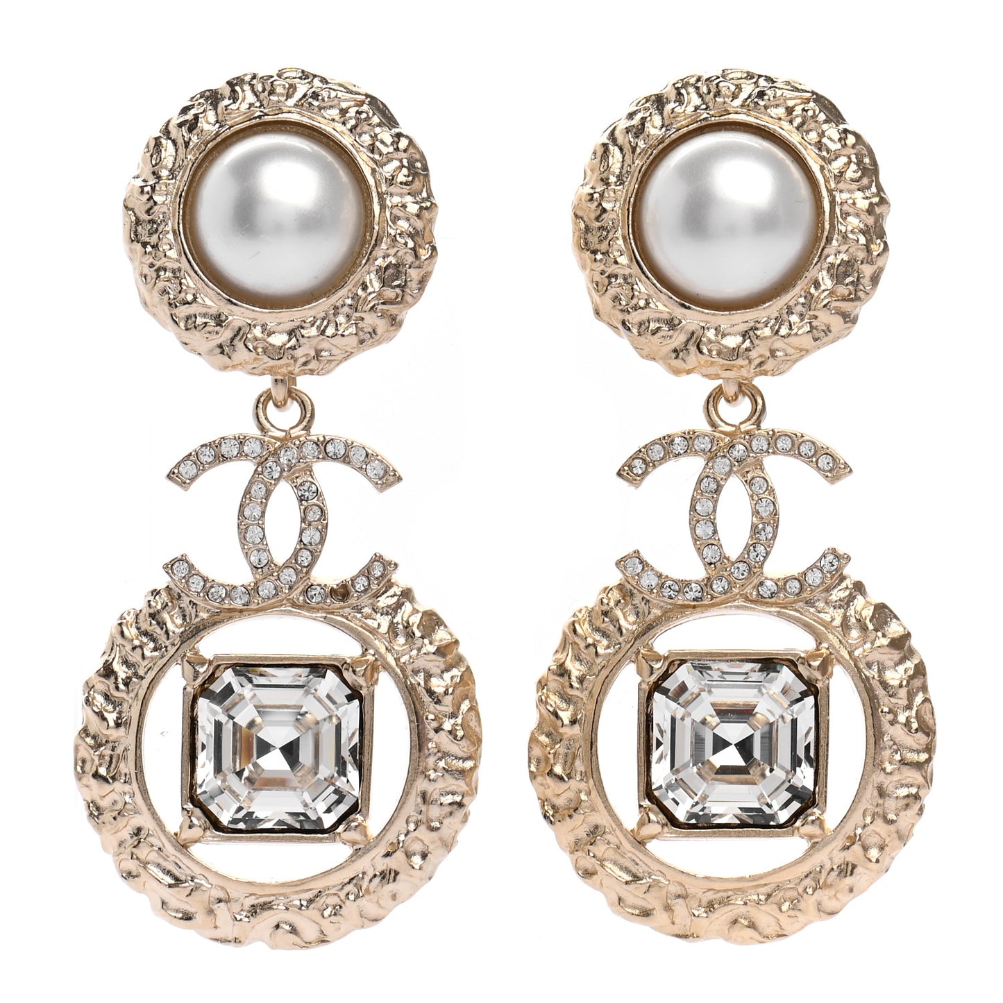 Crystal Pearl CC Drop Earrings Gold Pearly White