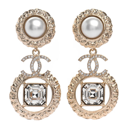 Chanel Crystal Pearl CC Drop Earrings Gold Pearly White 1 of 4