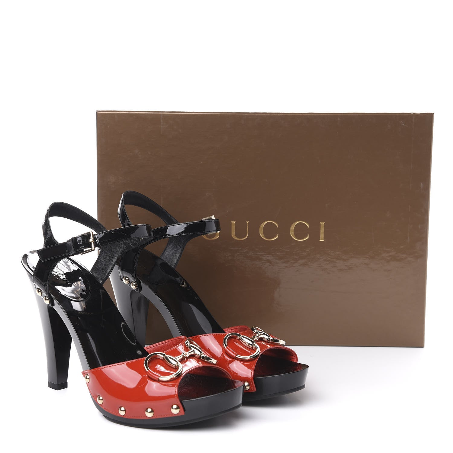 Gucci Patent Horsebit Peep Toe Heels 36.5 Black Red 10 of 10