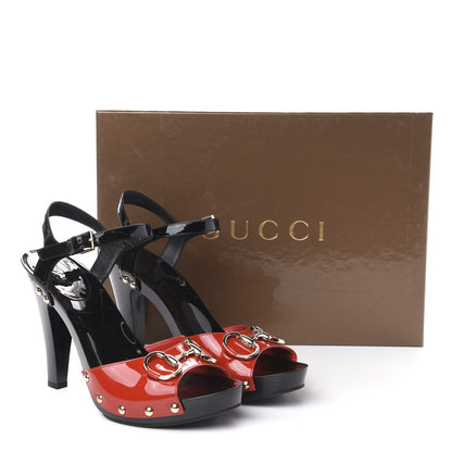 Gucci Patent Horsebit Peep Toe Heels 36.5 Black Red 10 of 10
