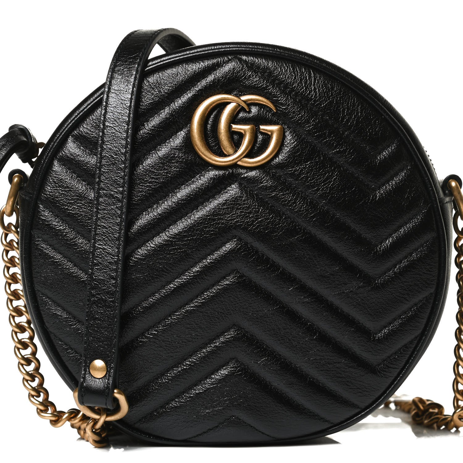 Gucci Azalea Calfskin Matelasse Heart Mini GG Marmont Round Shoulder Bag Black 8 of 12