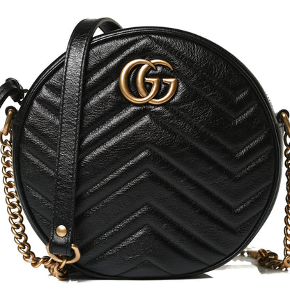 Gucci Azalea Calfskin Matelasse Heart Mini GG Marmont Round Shoulder Bag Black 8 of 12