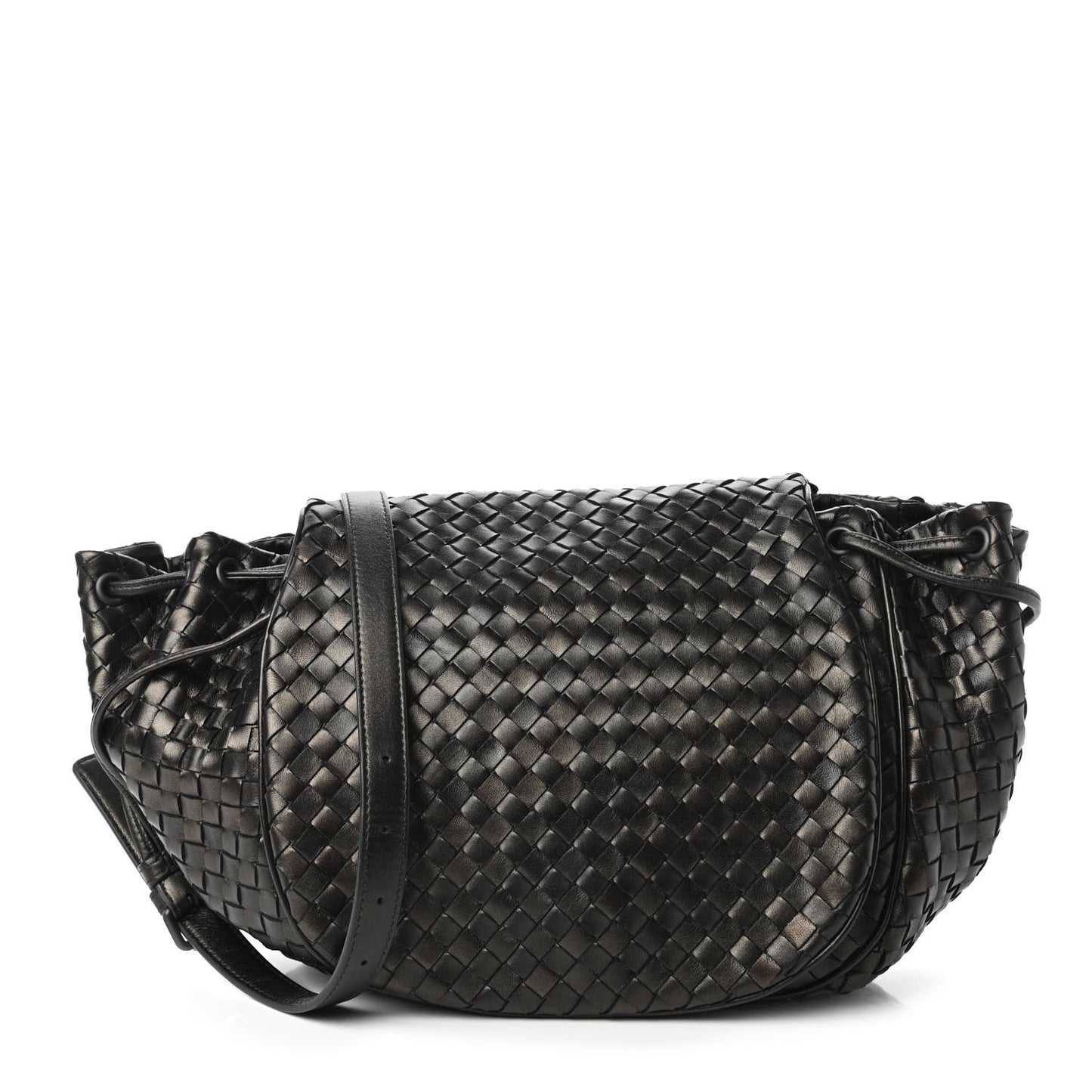 Metallic Nappa Intrecciato Crossbody Flap Bag Steel