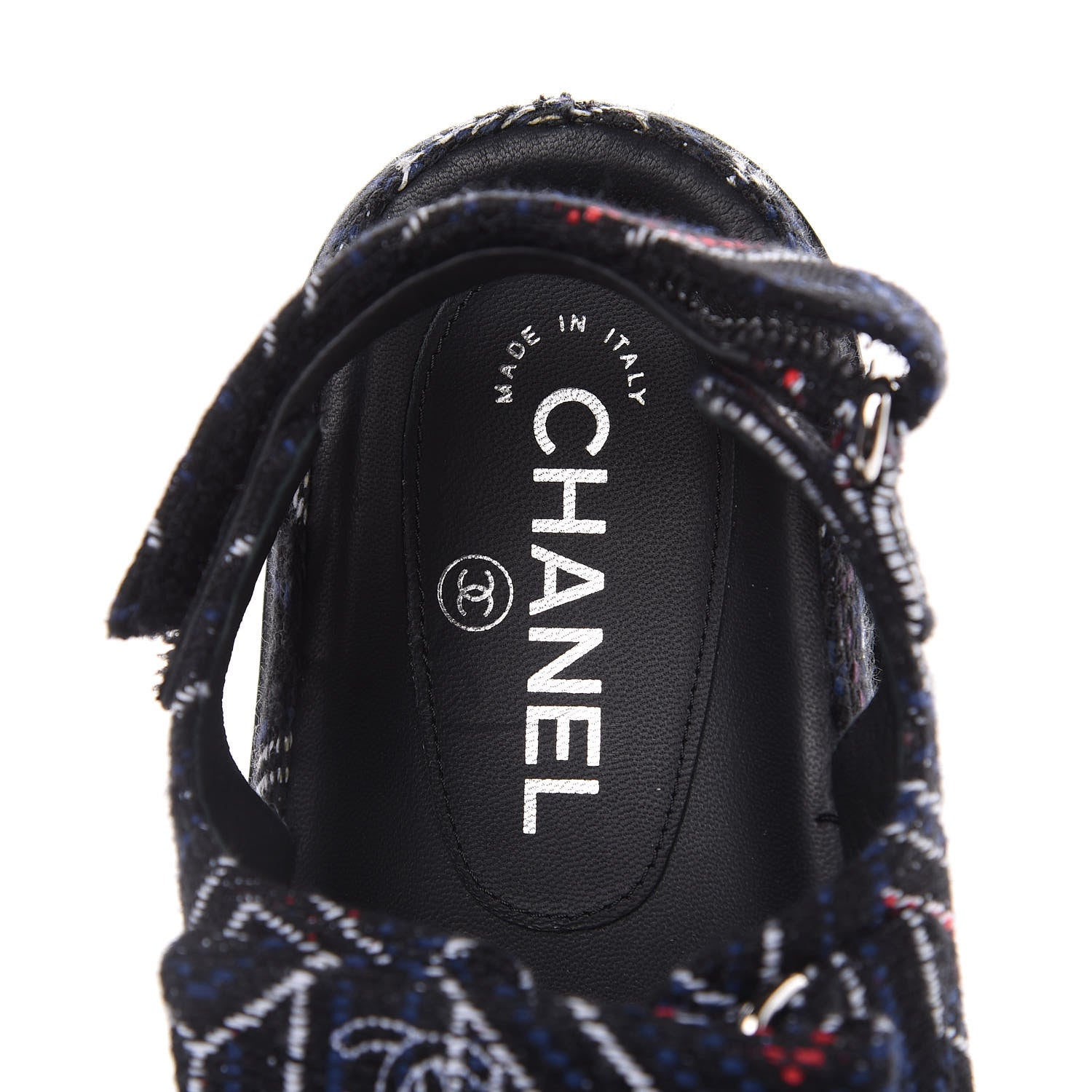 Chanel Tweed Lambskin Light Up LED Flat Sandals 36 Black Navy Red 6 of 11