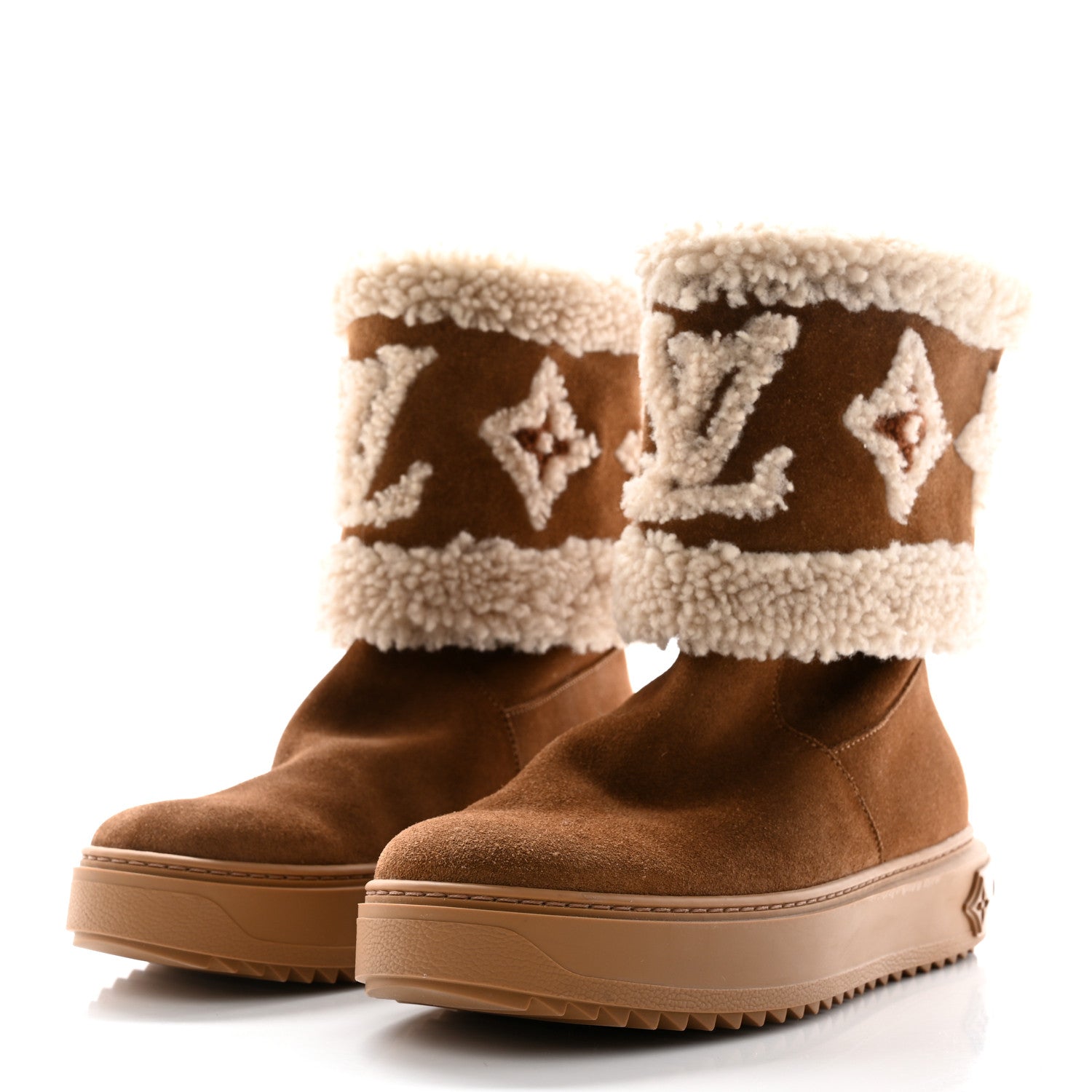 Louis Vuitton Suede Calfskin Shearling Snowdrop Flat Ankle Boot 37 Cognac 3 of 9
