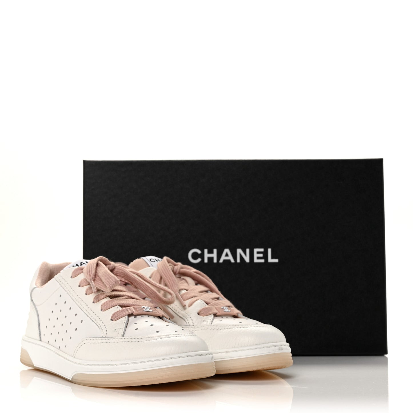 Grained Calfskin Fabric Womens Logo Sneakers 38 White Pink