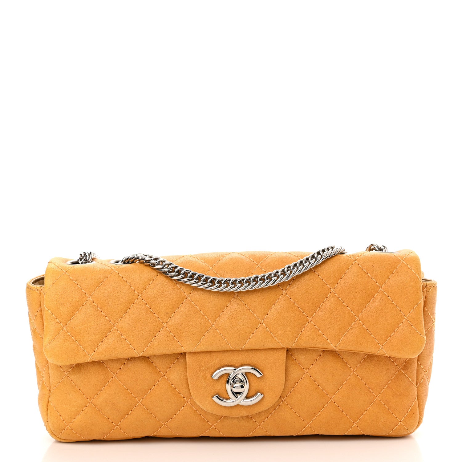 Chanel Glazed Lambskin Quilted Bijoux Chain East West Flap Mango 1 of 9