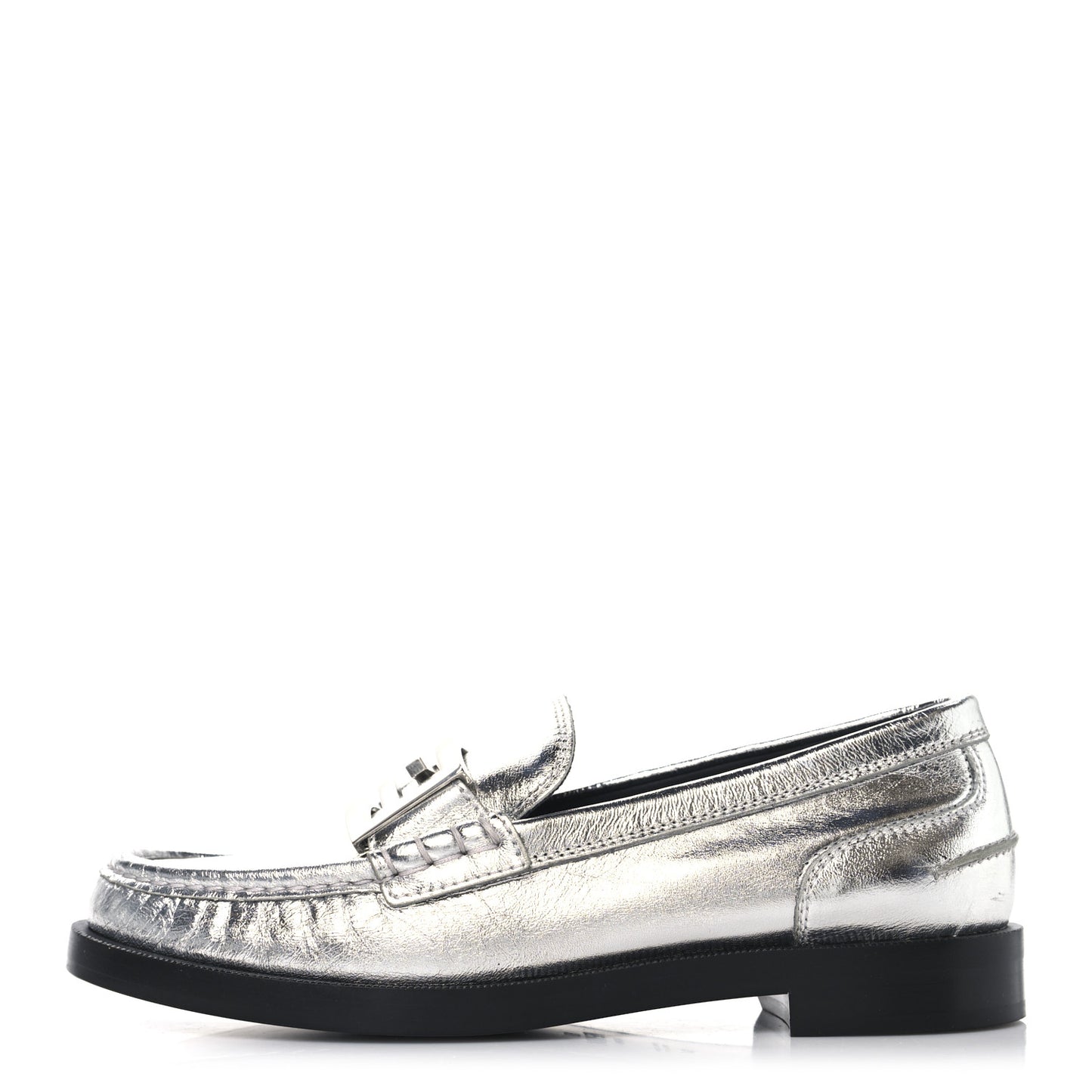 Metallic Vitello Womens Baguette Loafers 38 Argento