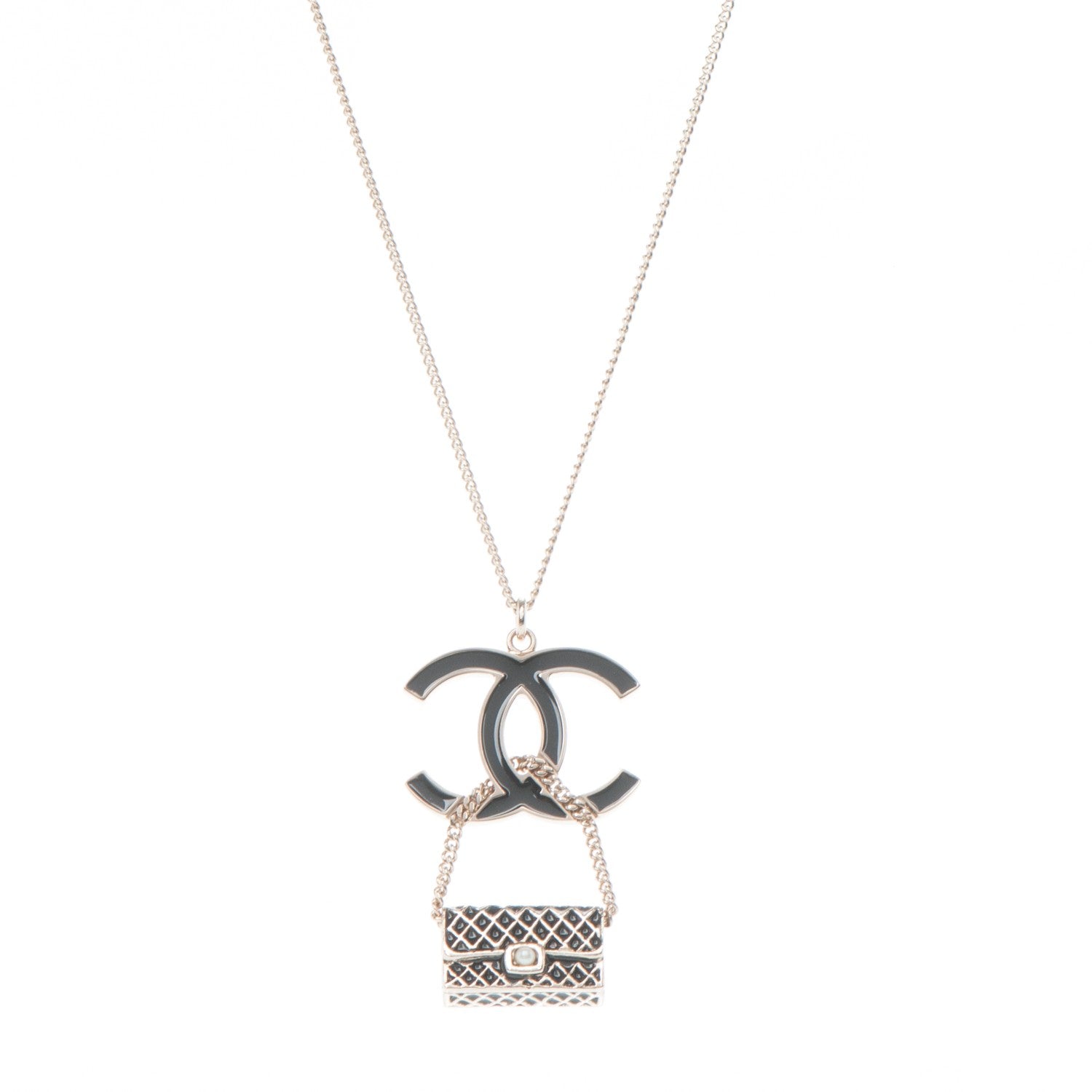 Chanel Enamel Pearl CC Flap Pedant Necklace Black 1 of 5