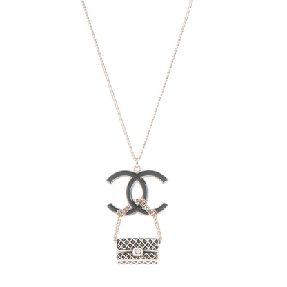 Chanel Enamel Pearl CC Flap Pedant Necklace Black 1 of 5