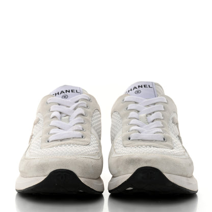 Chanel Calfskin Mesh Lycra Suede Womens Logo Sneakers 37.5 White 2 of 9
