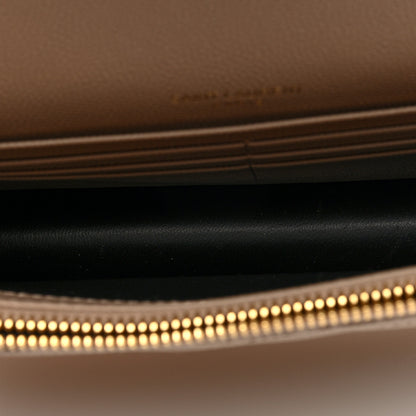 Saint Laurent Grain De Poudre Matelasse Chevron Monogram Envelope Chain Wallet Dark Beige 5 of 10