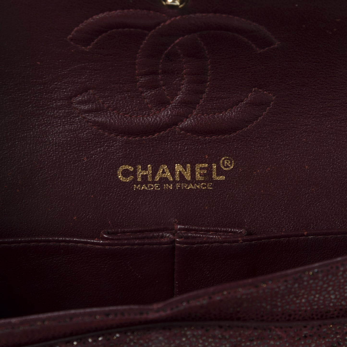Iridescent Caviar Quilted Medium Double Flap Burgundy