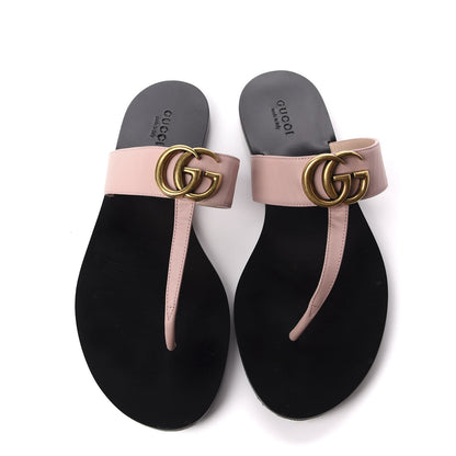Gucci Calfskin GG Marmont Thong Sandals 37.5 Perfect Pink 5 of 10
