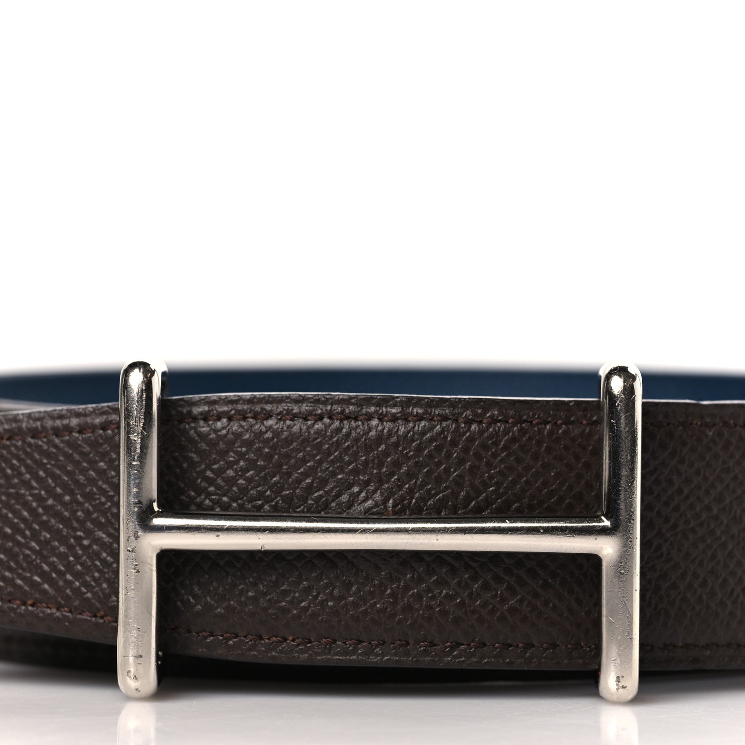 Hermes Epsom 32mm Idem Belt 85 34 Chocolate Bleu De Malte 6 of 7